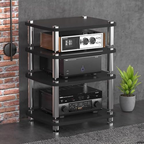 2/3/4-lagiger HiFi-Audio-Schrank, HiFi-Halterung, Plattenspieler, MDF-Halterung, Audio-Rack mit stoßdämpfenden Füßen, Leistungsverstärker, Rack, Geräteschrank (Größe: 60 x 48 x 76 cm (4 Ebenen), Farbe