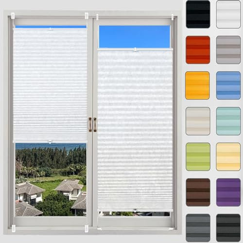 Jalousien Fenster Raffrollo, Fenster plissee 85 x 120 cm, Plissee Ohne Bohren nach Maß, Plissees Rollo Easyfix Plisseerollo, Plisseerollo Sichtschutz, für Fenster & Tür, Weiß