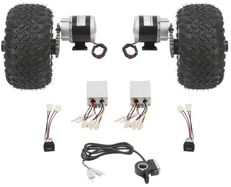 Dual-250/350W-Motorantrieb Doppelradsatz 10 Zoll, 24/36V Elektrokarren-Umbausatz 10km/h Tragfähigkeit 200kg für DIY-Fahrrad Schubkarre Strandwagen Wagen (36V-350W-Daumenhebel)