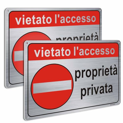 Ashoaza Cartello Proprietà Privata in Alluminio Spazzolato, 20x30 Cm Divieto Accesso, 2 Pezzi Cartello Vietato L'accesso ai non autorizzati, riflettente, impermeabile, resistente ai raggi UV