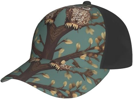 Baseballkappe mit Eulen-Motiv und Ästen, verstellbar, Unisex, schnell trocknend, Trucker-Mütze, Schwarz, Schwarz, Einheitsgr��e