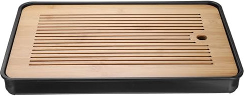 QUARKZMAN Bambou Chinois Gong Fu Thé Plateau 14,2 Classique Thé Plateau Bambou Thé Table Meuble Vintage Thé avec Eau Rangement Boîte pour Boire Thé Jaune Noir