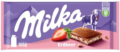 Erdbeer - Barre de chocolat saveur fraise - Dégustation gourmande et intense d'un chocolat fin et aromatique - Super idée de cadeau - Compatible avec Milka - 100g