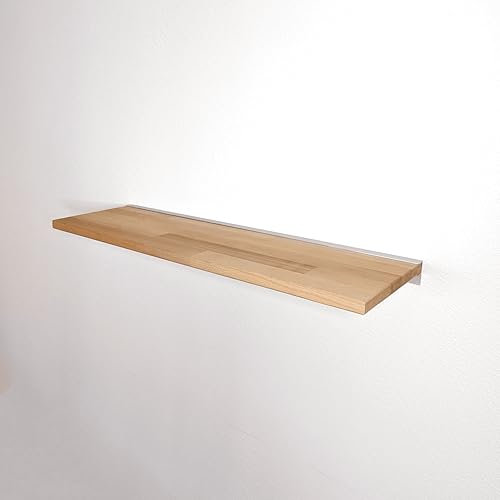 Menosa Wandregal aus Massivholz, Schweberegal Holz mit Halterung, Hängeregal aus Buche, Wandboard hell, Regalbrett modern (Braun, 39cm)