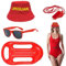 JOZMMZEOOA 4 Stücke Baywatch Faschingskostüme,Baywatch Kostüm Rettungsschwimmer Kostüm Set Enthalten Lifeguard Visor Cap Sonnenbrille Sportpfeifen Boje Rettungsring,für Fasching Karneval (A)