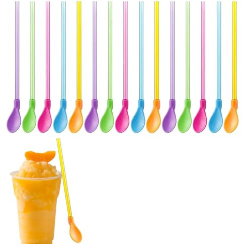 15 Pieces Slush Straws, Reusable 2-in-1 Spoon Straws, Slush Straws with Scoop,All-in-one Straw Stirring Spoon, Detachable for Smoothie, Milkshake, Cocktails, Coffee and Hot Drinks