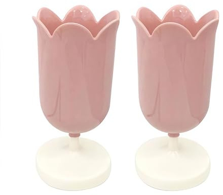 Wwyan 2Pcs Pink Plastic Tulip Pen Holder Cute Pens Cup for Desk Pen Brush Organizer Office Stationery Supplies Home Decor Desk Supplies Holders and Dispensers Workspace Organizers