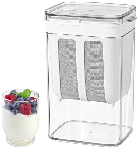MumdoYAL Weiß Joghurt Maker Mit Deckel 1100ml, Joghurt Sieb Wiederverwendbar, Frischkäsebereiter, Yogurt Strainer, Fur Filtern Von Saft, Milch