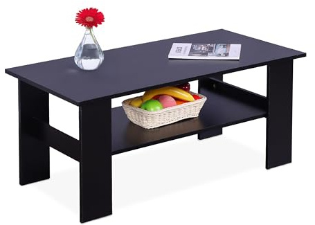 Relaxdays Couchtisch, HBT: 43,5x100x50 cm, Wohnzimmertisch mit unterer Ablage, Kaffeetisch, moderner Sofatisch, schwarz