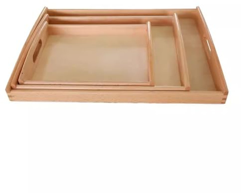 LLTCMYGS Montessori Buchenholz-Tablett-Set, 3-teilige stapelbare Holztabletts für Kleinkinder zur pädagogischen Beschäftigung & Spielzeugorganisation