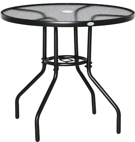 Outsunny Tavolo da Giardino Rotondo 80 cm con Foro per Ombrellone Nero