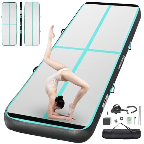 FBSPORT Inflatable Air Gymnastics Mat Training Mats 4/8 inches Thickness Gymnastics Tracks for Home Use/Training/Cheerleading/Yoga/Water with Pump