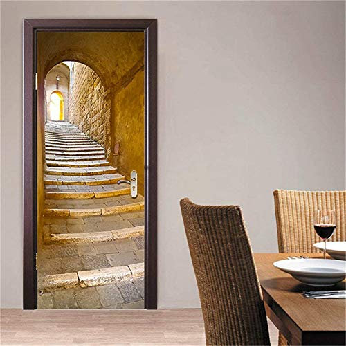MLDFS Sticker Trompe l'œil Stickers de Porte 3D Effet Décoration Vintage Grotte Muraux Reconditionné Art Decor Affiche pour Salon Cuisine Chambre (Grotte, 77x200cm)