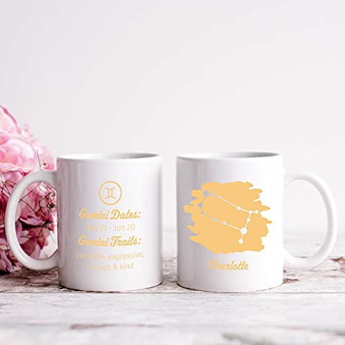 Personalised Mug with Zodiac Horoscope Star Sign Design - 11oz Ceramic Coffee Mug Tea Cup - Novelty Gift Mug - Gemini