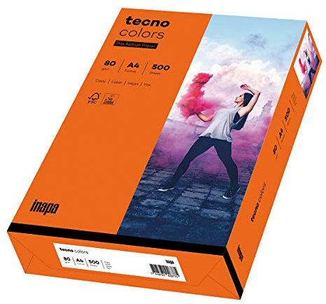 inapa farbiges Druckerpapier, buntes Papier tecno Colors: 80 g/m², A4, 500 Blatt, intensivorange