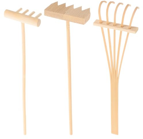HEALLILY 3 Pcs Mini Zen Sable Râteaux en Bois Bambou Râteau Outil Fée Jardin Râteau Miniatures Décoration De Jardin Feng Shui Ornements