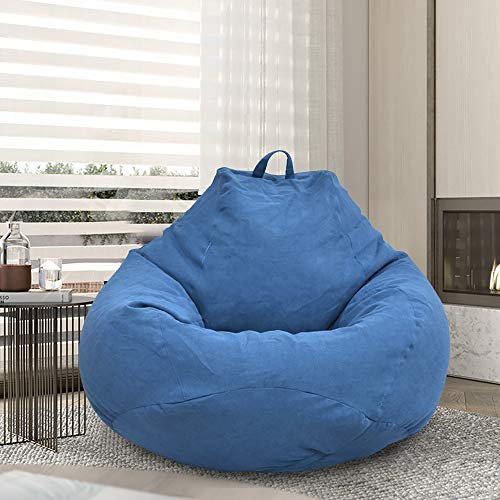 Bezug für Sitzsack in Birnenform ohne Füllung, Größe L (80 x 90 cm), für Erwachsene und Kinder, Riesensitzsack aus Stoff, Wohnzimmer-Sitzsack, für großes Sofa, Sessel, für drinnen und draußen, blau