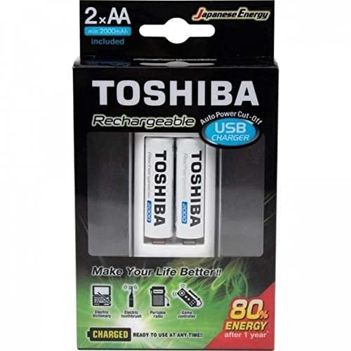 Toshiba Rechargeable Batteries AA - High Capacity Rechargeable AA Cells Batteries – 2000 mAh Rechargeable Battery Pack of 2 plus charger