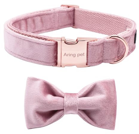 ARING PET Velvet Dog Collar-Pink Bowtie Dog Collars, Soft&Comfortable Adjustable Velvet Collars Gifts with Bow for Small Medium Large and Girl Boy Dogs
