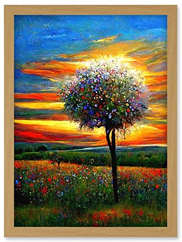 Doppelganger33 LTD The Wildflower Tree Summer Meadow Oil Painting Artwork Framed Wall Art Print A4