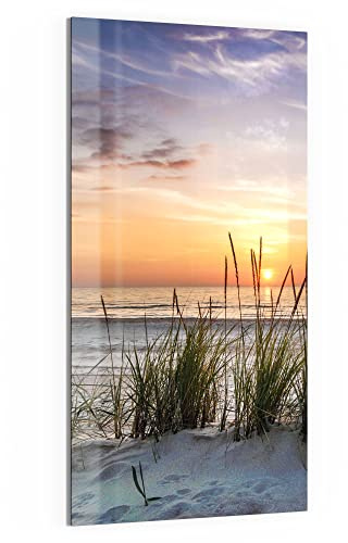 DEQORI Glas-Magnettafel | 50x100 cm groß | Motiv Sonnenuntergang am Strand | Memo-Board aus Glas | Magnetboard inkl. Magnete, Stift & Tuch für Küche & Büro | Tafel magnetisch & beschreibbar