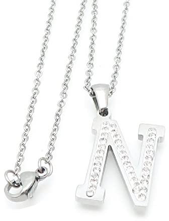 Bungsa Buchstaben-Halskette mit Strass A-Z für Damen aus 316L Edelstahl (N)