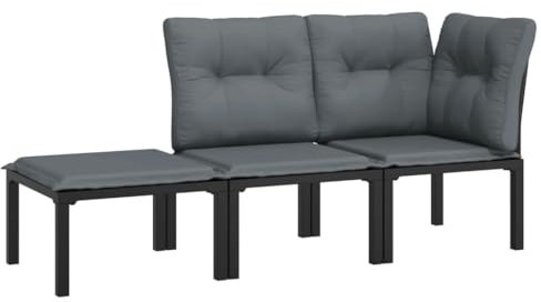 vidaXL Garten Lounge Set 3-TLG., Gartenmöbel Set Sitzgruppe für Garten Terrasse, Modular Stuhl Garnitur Loungemöbel, Schwarz Grau Poly Rattan