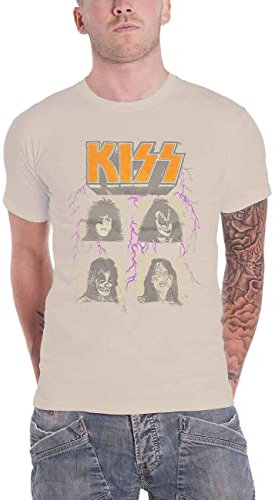 KISS T Shirt Lightning Photo Band Logo Nue offiziell Unisex Sand L