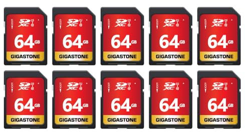 GIGASTONE 64GB 10-Pack SD Card UHS-I U1 Class 10 SDXC Memory Card High Speed Full HD Video Canon Nikon Sony Pentax Kodak Olympus Panasonic Digital Camera with 10 Mini Cases