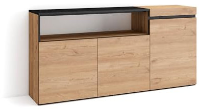 Skraut Home | Sideboard, Highboard | Kommode, Komodenschrank | 150x75x35cm | 3 Türen | Wohnzimmer, Küche | Moderner Stil | Eiche Schwarz