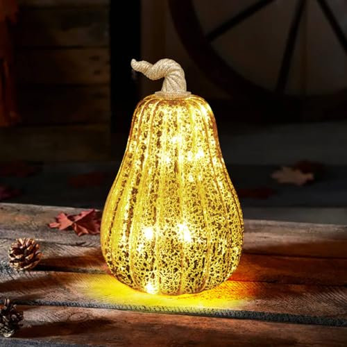 DETENE Herbstdeko Kürbis Deko Goldener Halloween Glas Kürbis Erntedank Künstliche Kürbisse für Herbst Ernte Thanksgiving Halloween Dekoration Tischdeko(Bogen)