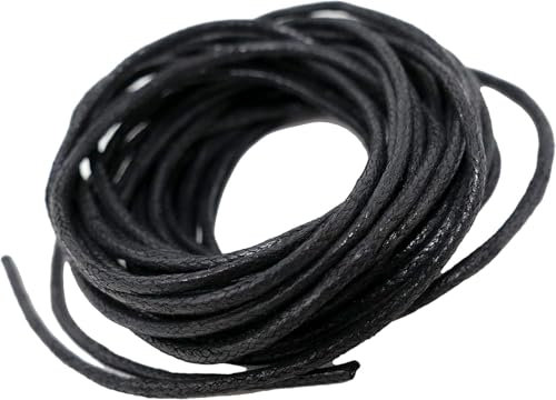 Cordón de algodón encerado negro de 1,5 mm – 5 metros – Cordón para collar, hilo de pulsera, cuerda de cuentas – para hacer joyas, macramé y proyectos de bricolaje