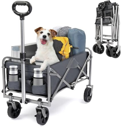 Bonnlo Bollerwagen Faltbar, 100 kg Tragkraft, 600D Oxford-Stoff, Handwagen, Transportwagen Klappbar, Gartenwagen für Camping, Einkäufe, Outdoor & Freizeit, Stahlrahmen, 74,5×45,5×84cm, Grau