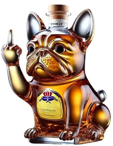 Funny French Bulldog Whiskey Bottle 10 Oz Engraved Bulldog Shaped Creative Red Wine Decanter, Whiskey Tasting Glasses Gifts for Whiskey Lovers