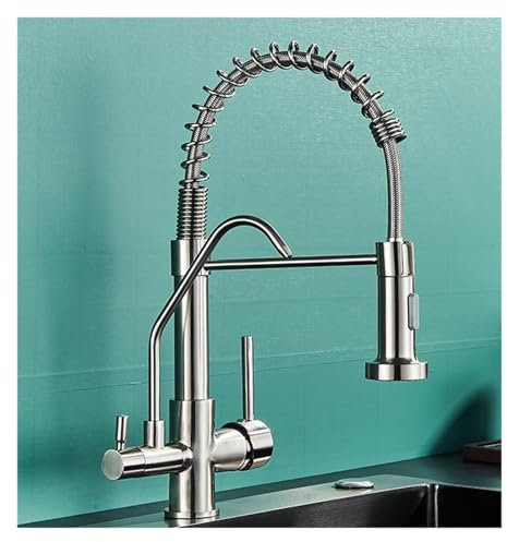 Grifo de cocina de agua pura abatible, mezclador giratorio de 3 vías, grifo frío y caliente(Nickel)
