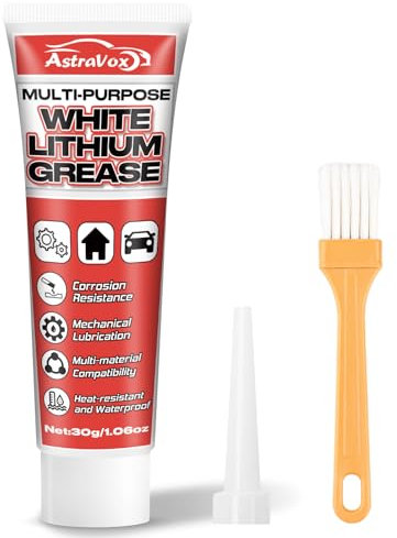 AstraVox Graisse blanche au lithium, lubrifiant multi-usages avec brosse pour charnières, roulements et engrenages, idéale pour l'automobile, la marine, l'industrie et la maison (1.06 oz) (1)
