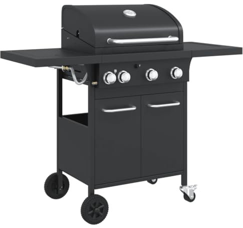 Gasgrill, Gasgrillwagen mit 4 Brennern, schwarz, pulverbeschichteter Stahl