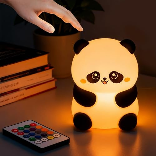 TirEurt Panda Nacht Licht Niedlich Tier Silikon Kindergarten Nachtlampe | für Kinder Schlafzimmer Wiederaufladbare Fernbedienung Panda Dekorative Lichter Stillen Kleinkind Baby Geschenk