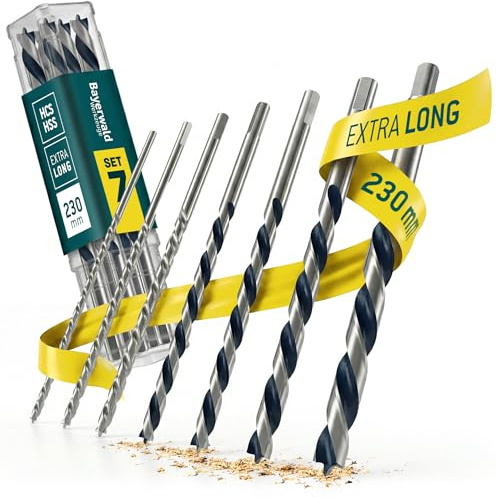 Profi Holzbohrer Set Überlänge 230 mm (7-tlg. / Ø 4-12 mm) – HSS & HCS Holzspiralbohrer für präzise, ausrissfreie Bohrungen – Bayerwald Werkzeuge - CNC-geschliffen, hohe Standzeit - Weich- & Hartholz