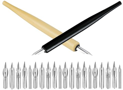 SUPVOX 2 Dip Pens Wood Nib Holders with 20 Replaceable Nibs Set for Calligraphy, Comic Drawing, Manga Illustration – and Black Fountain Pens for Artists and Lettering Art Supplies