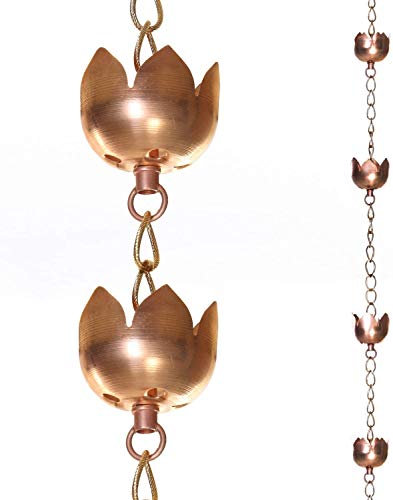 Topadorn Lotus-Regenkette aus Metall mit 11 tulpenförmigen Kupferbechern für den Außenbereich, Haus, Garten, Dekoration, Ersatz für Dachrinnen-Fallrohre, Leitung von Wasser und Heimdisplay