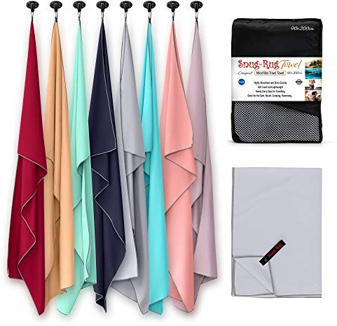 Snug Rug Microfibre Towel Extra Large XL 200 x 90cm – Super Absorbent - Quick Drying - Lightweight Compact Travel - Antibacterial Swimming Sports Travel Sand Proof Beach Towels - Dapple Grey