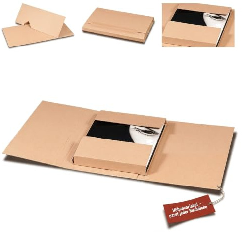 KK Verpackungen Buchverpackung DIN A4 330x240x80mm | 25 Stück, höhenverstellbare Versandverpackung B-Welle | Kantenschutz, Wickelverpackung | Versandkarton für Büchersendungen Warensendung