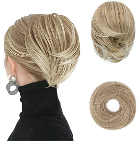 BARSDAR Haarteil Hair Extensions Haarknoten-Pferdeschwanz-Verlängerung,Gerades synthetisches Haarteil, kurzes Pferdeschwanz-Brötchen, Haarschmuck einfach Scrunchie für Frauen 27T613# Glatt