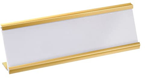 PATIKIL 2 x 7 Pulgadas Aluminio Nombre Placa Soporte, L Tipo con Blanco En Blanco Grabado Nombre Placa para Escritorio Oficina Negocio Puerta Señal Soporte Tono Dorado