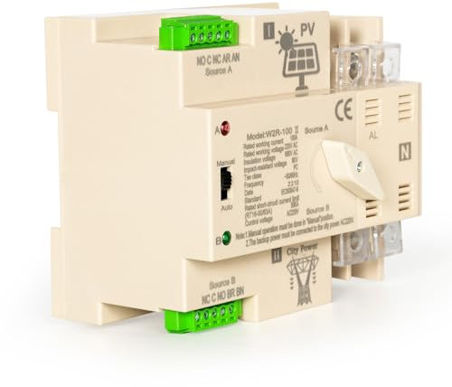 Jadeshay Interruptor de transferencia, Automática de Doble Potencia Interruptor de Transferencia 2P AC220V 100A Controlador Ininterrumpido