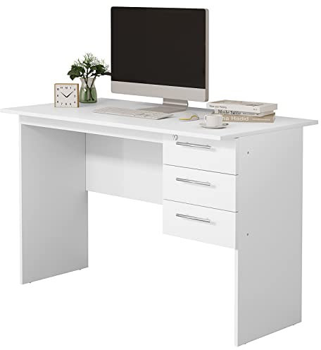 WOLTU Schreibtisch mit 3 Schubladen, Computertisch Weiß, 120x60cm Bürotisch PC Tisch, Kinder Arbeitstisch, für Arbeitszimmer Schlafzimmer Wohnzimmer