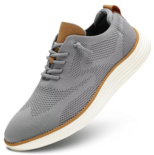 Men's Casual Sneakers Dress Shoes - Comfort Sneakers Mesh Knit Lightweight Breathable Formal Oxford Business Shoes Grey
