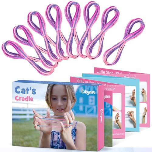 Cikyner Finger Twist, Pack de 8 Juego del Cordel 2m de Largo 2 mm de Diámetro Juegos de Hilo para Niños con Instrucciones Poliéster Coloridos Cuerda de Dedo Ideal para Regalos para Niños (Purple)