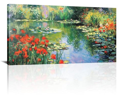 IKDZCM Großer Leinwand-Kunstdruck, Claude Monet-Gemälde, Gartenbild, Leinwandkunstwerk, beeindruckende Garten-Wandkunst für Heimdekoration, 40x82cm(16x32in) mit Rahmen